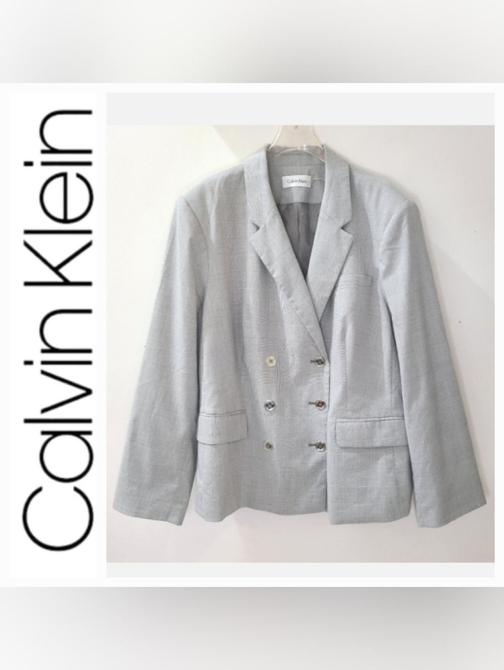 Calvin Klein Double Breasted Blazer Gray Micro Check 22W Classiccore FallFashion